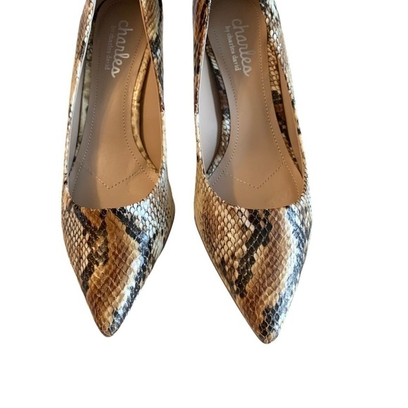 CHARLES DAVID Natural Snakeskin Print Fabric Upper Heels Size 6 Medium NEW - Picture 4 of 7